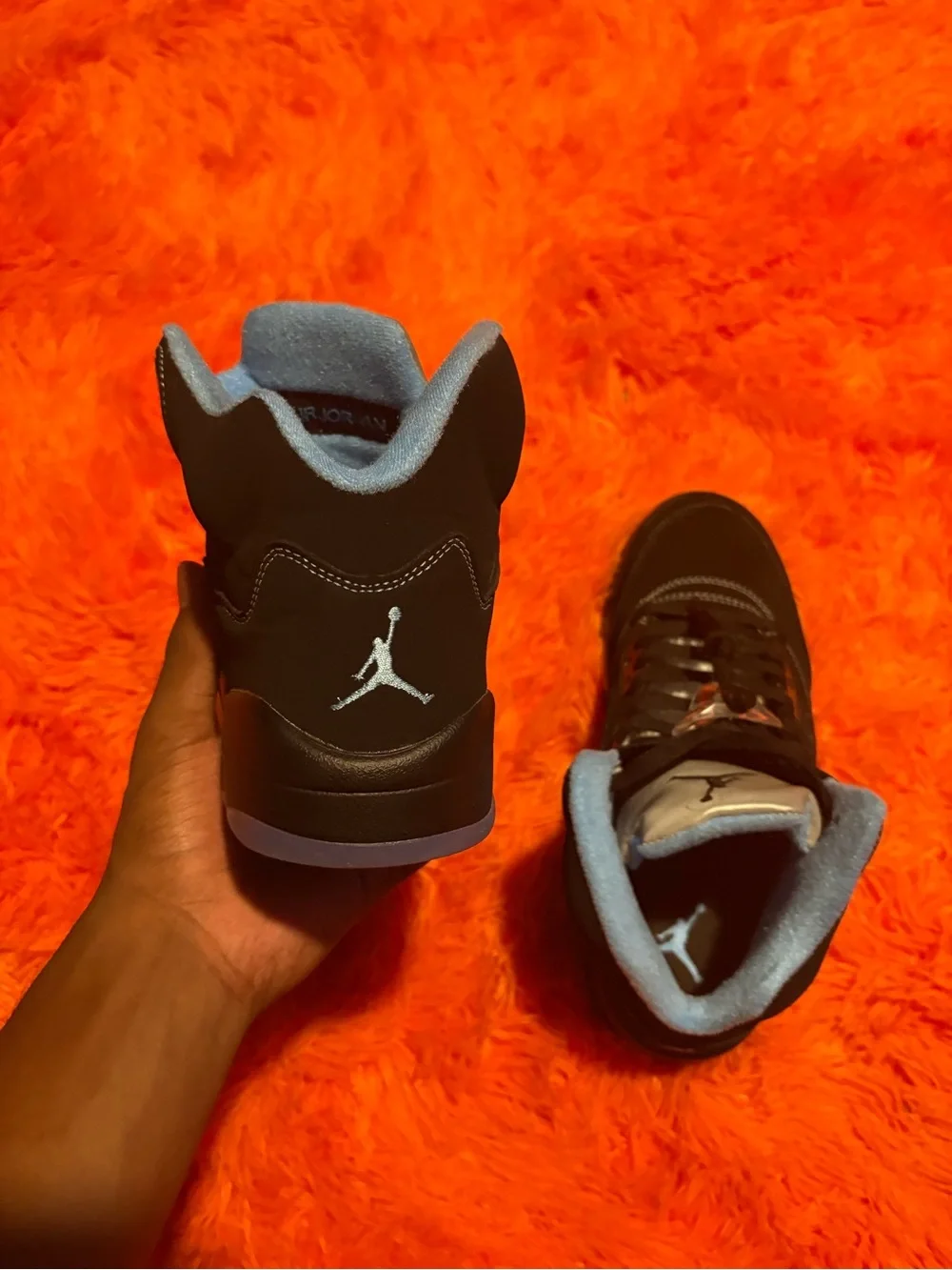 Jordan Black and Light Blue High-Top Sneakers